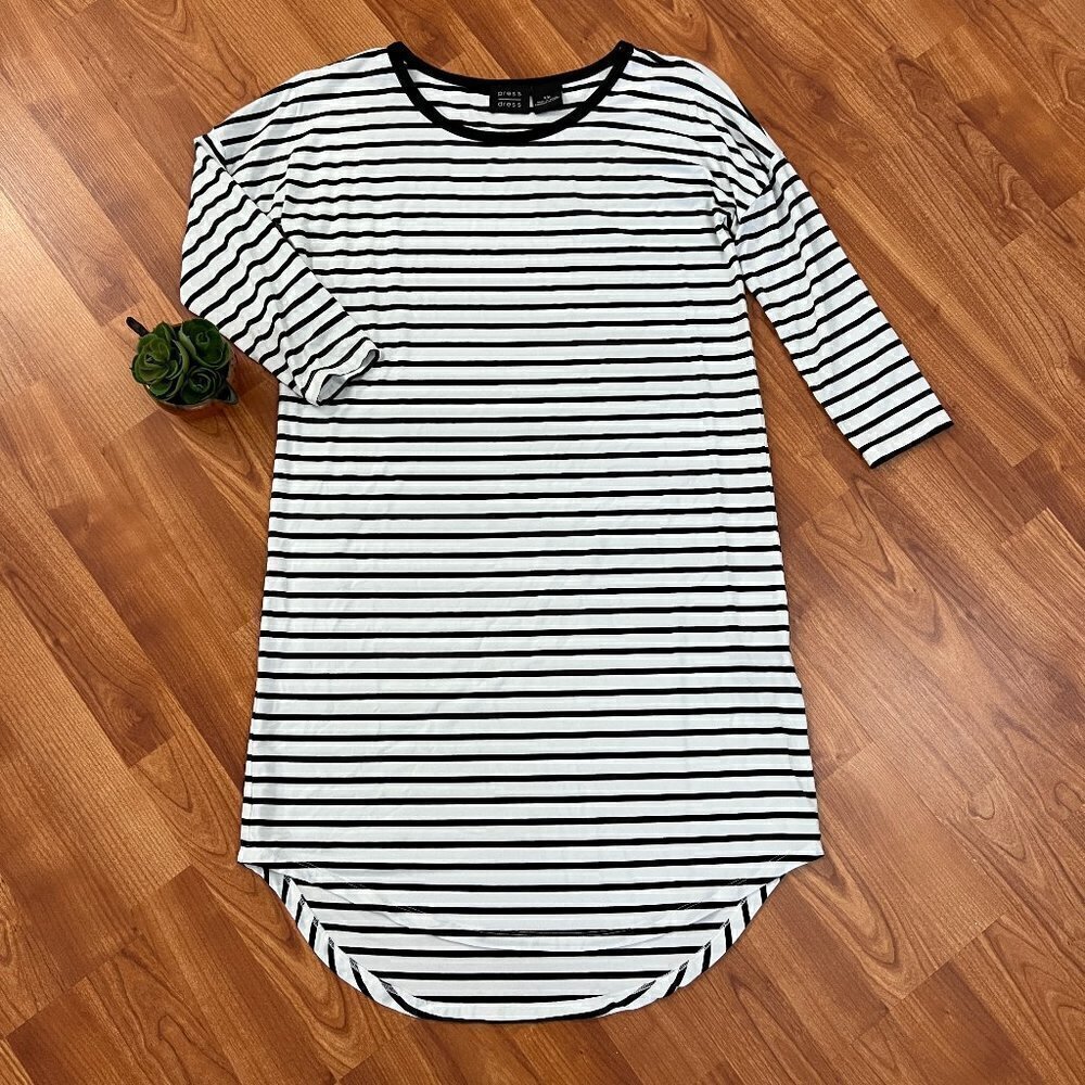 Press Soft Knit Tshirt Dress Black & White Stripe Knee Length Sz S Small